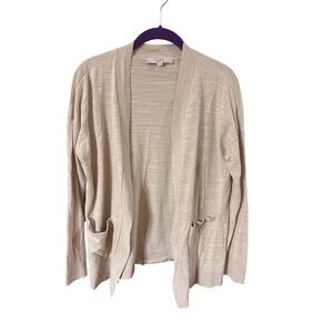 LOFT Womens Oatmeal Beige Open Front Knit Cardigan Sweater Size M
